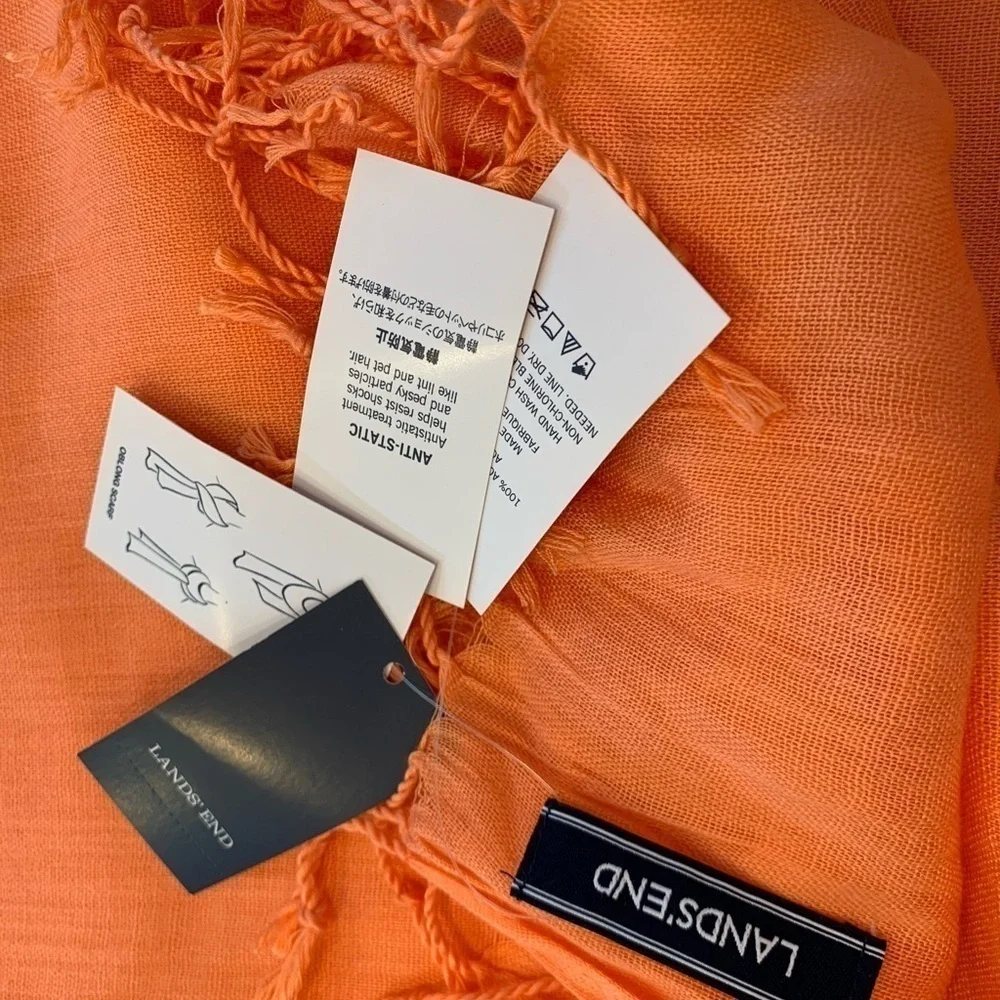 Lands End Scarf anti static color is fresh cantaloupe. One size NWT. Spring